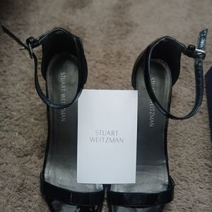 Stuart Weitzman Glossy Black Heels with Ankle Strap